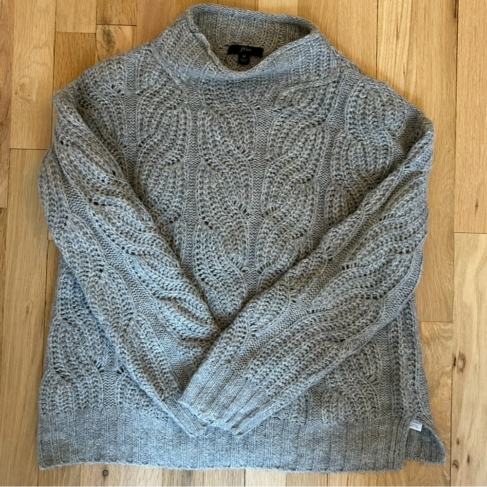 J. Crew Light Gray Cable Knit Rollneck Sweater